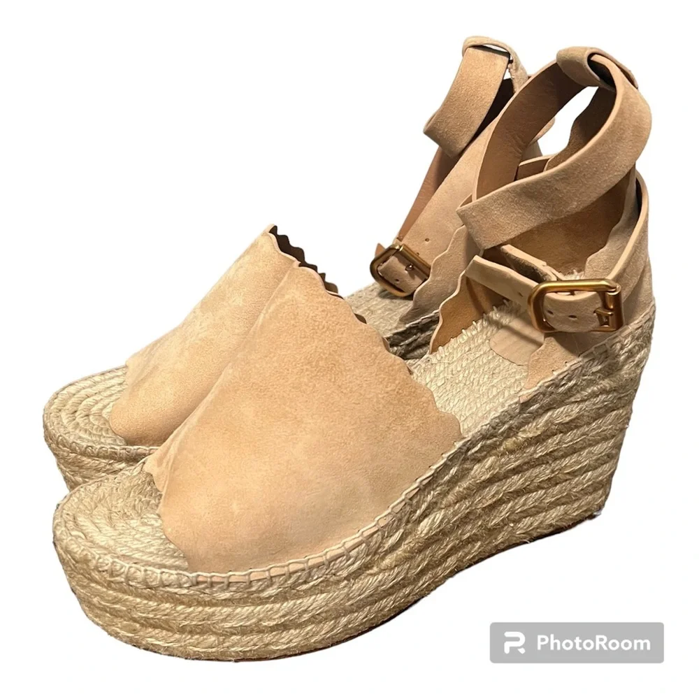 Chloe Cream Espadrille Wedges with Adjustable Ankle Strap